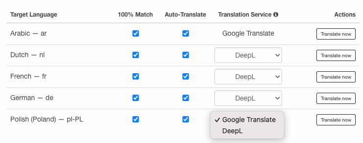 DeepL or Google Translate for Target Languages