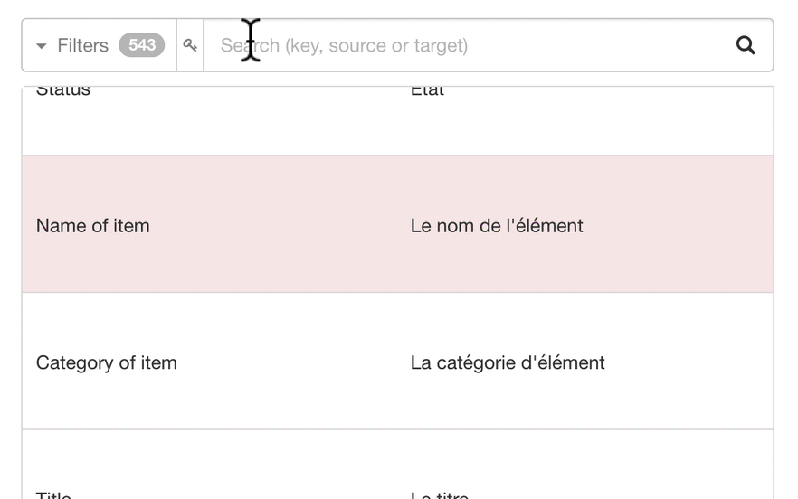 Screen recording of the efficient search feature in the translation interface