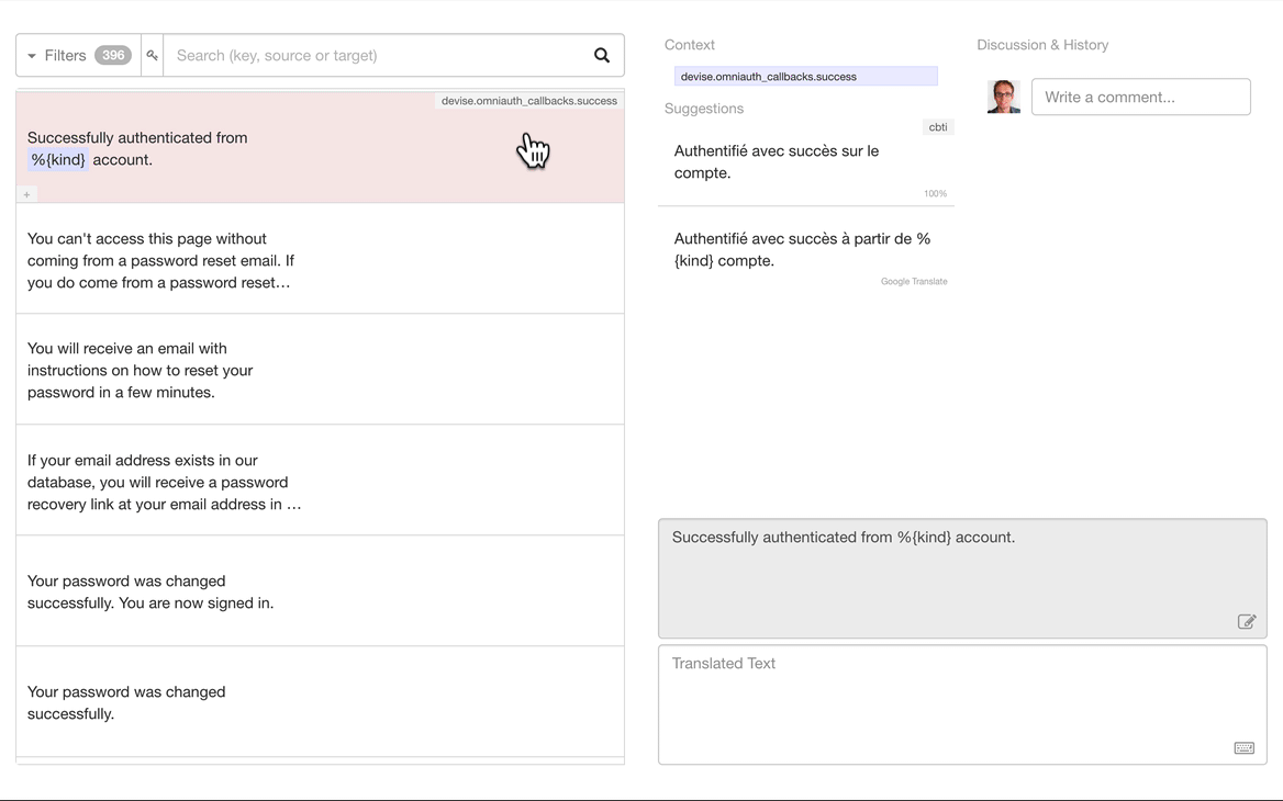 Screen recording of the translation interface in action.
